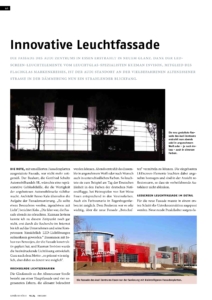 Erste Seite des Beitrags "Innovative Leuchtfassade" über die LED-Fassade des Audi Zentrums Essen im Magazin "Gebäudehülle".